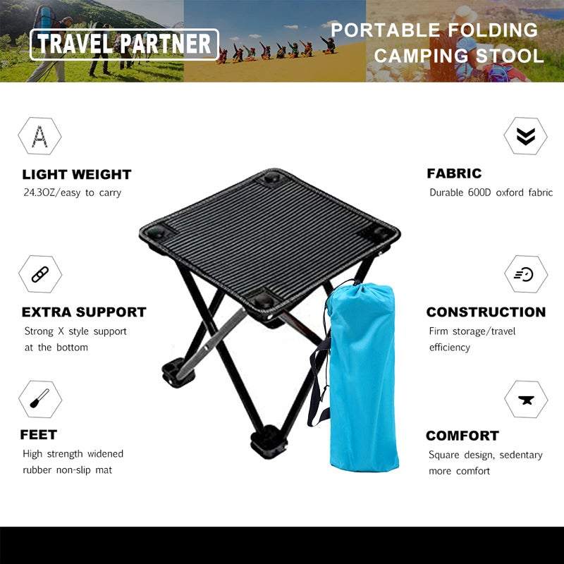XinChangShangMao Mini Chair Folding Camping Stool Outdoor Portable Stools Lightweight with Carry Bag, Support 220 lbs, Black - Image 2